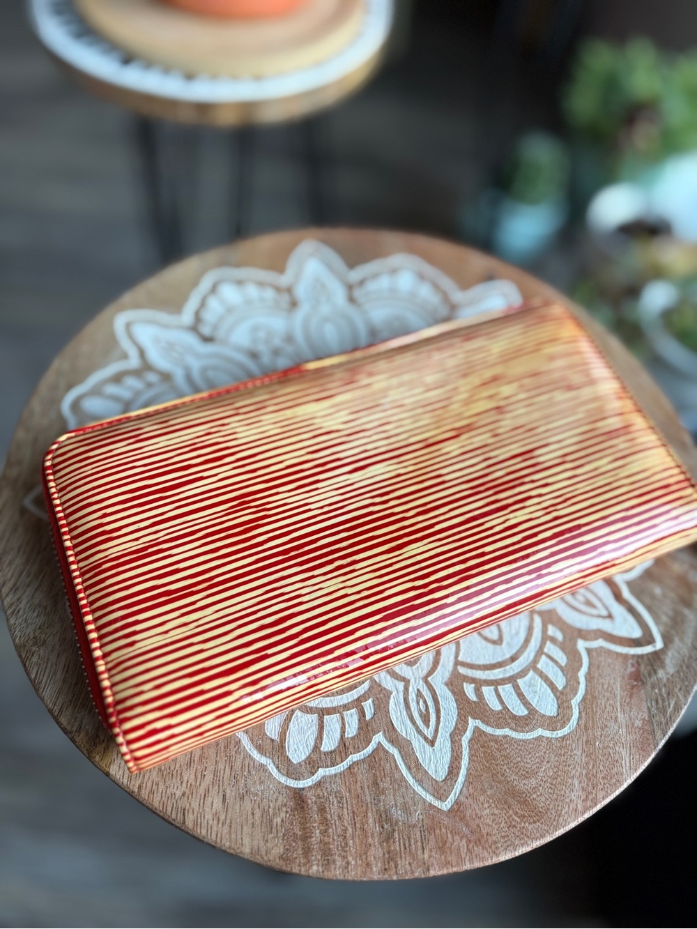 CHANEL Red and Cream Striped Zip Wallet - Picture 7 of 9